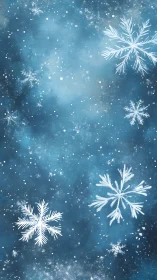 Snowflake pattern over deep blue winter watercolor sky.