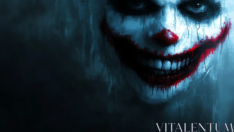 Sinister clown portrait with smeared bloodred smile.