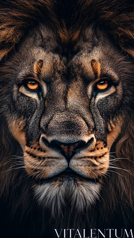 Majestic lion portrait with intense golden gaze.