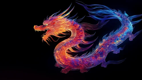 Neon-scaled dragon coils through darkness and sings in light