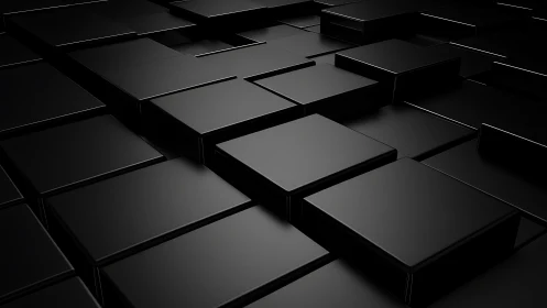 Staggered black rectangular blocks form glossy 3D grid surface