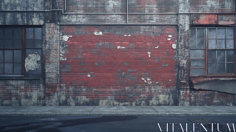 Weathered red brick wall with quiet urban street charm.