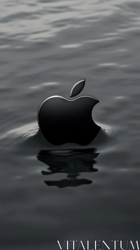 Glossy black emblem emerges from monochrome liquid surface