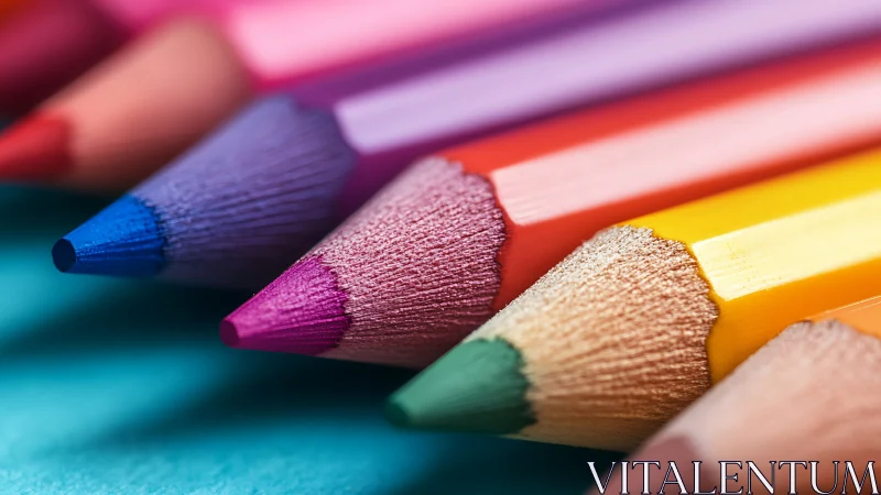 Close-up macro view of sharpened colored pencils tips.