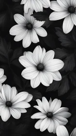 Monochromatic Daisies Against Black Background Arrangement