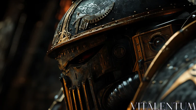 Armored sci fi warrior helmet rendered in detailed closeup