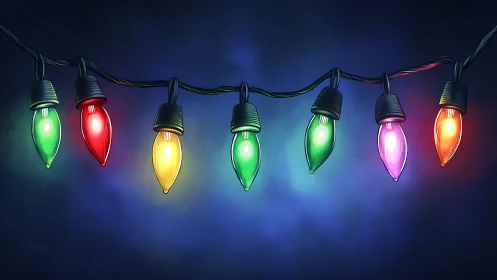 Chromatic holiday bulbs in linear suspended configuration.