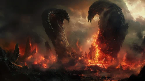 Molten leviathans rise from a blazing volcanic underworld