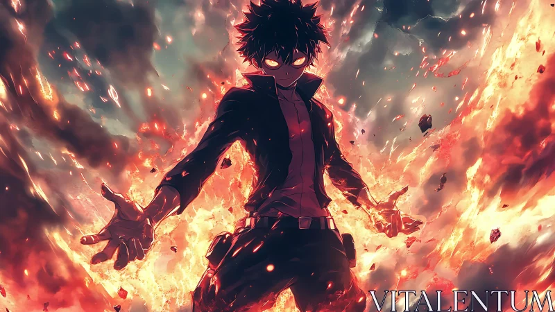 Blazing anime antihero commanding explosive inferno storm.