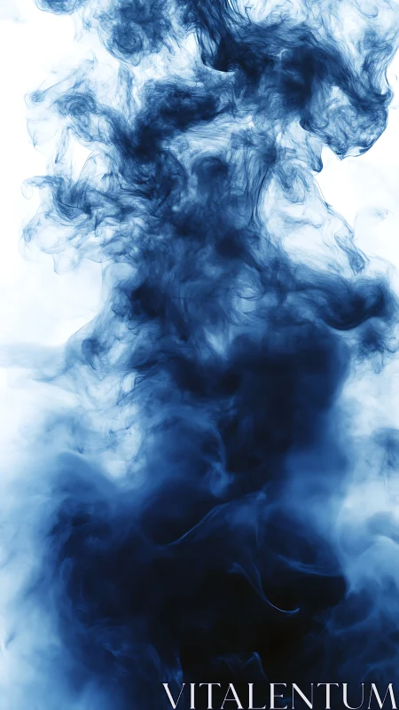 Cobalt ink clouds swirling in translucent vertical diffusion.