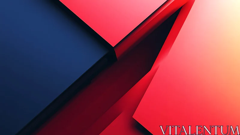 Angular red and blue geometric planes with gradient glow.