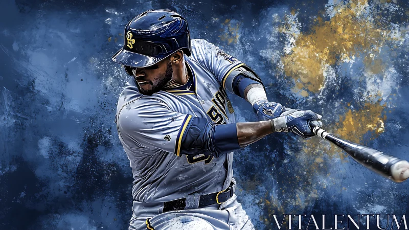 Dynamic baseball slugger in blue kinetic digital artwork.
