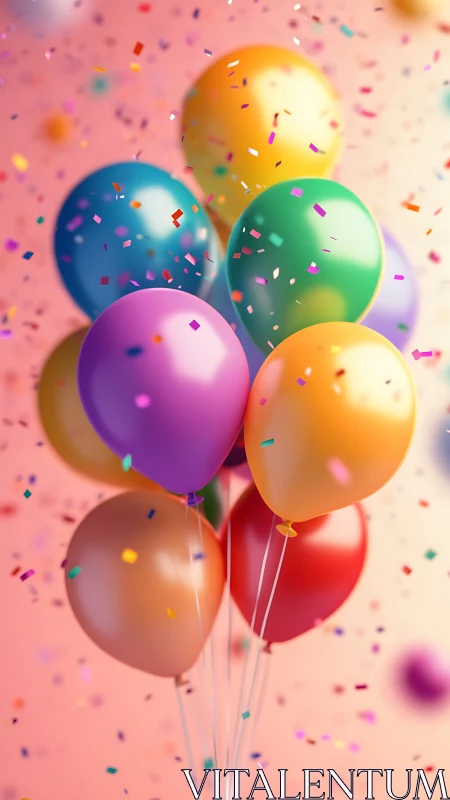 Multicolored Helium Balloons with Confetti Against Gradient Background