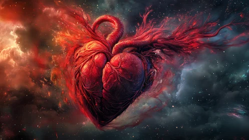 Cosmic Heart with Luminous Arterial Flow.