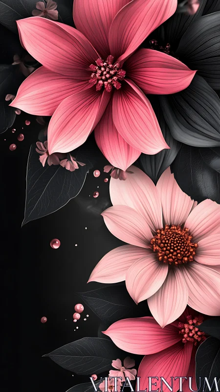 Radiant Pink Blossoms Dance Across Midnight Canvas. Bold.