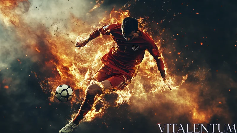 Fiery soccer striker charges forward through blazing energy