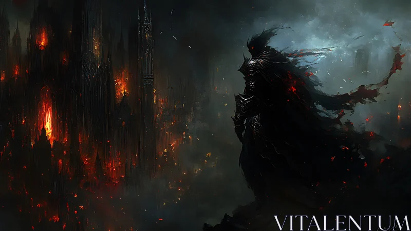 Shadow warlord listens to a burning gothic city breathe