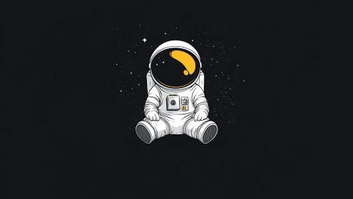 Minimalist sitting astronaut with bright golden visor
