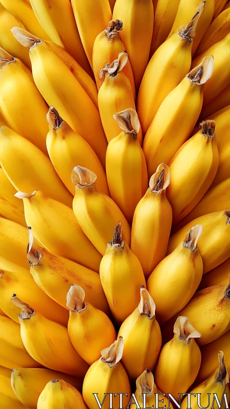Golden bananas stack in a vivid, mouthwatering close up