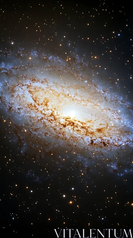 Spiral galaxy core glowing amid dense starfield in space.