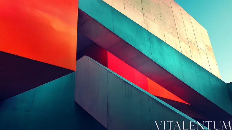 Bold geometric building glows with vivid modern color planes