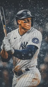 Snow-dusted baseball slugger waits calmly for the next pitch