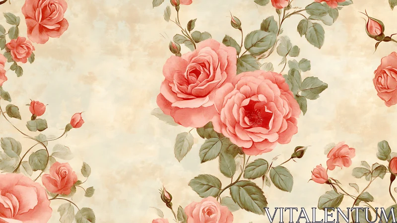 Vintage rose bouquet pattern on warm parchment background.