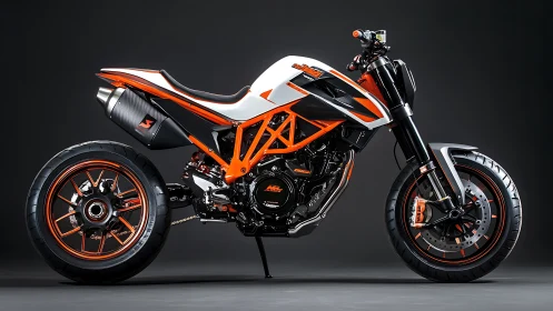 Sport motorcycle stands poised under dramatic studio lighting