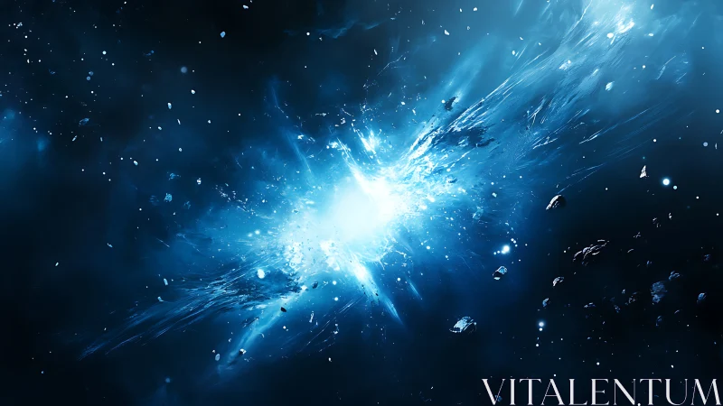 Hyperspectral stellar detonation with radial debris vectors.