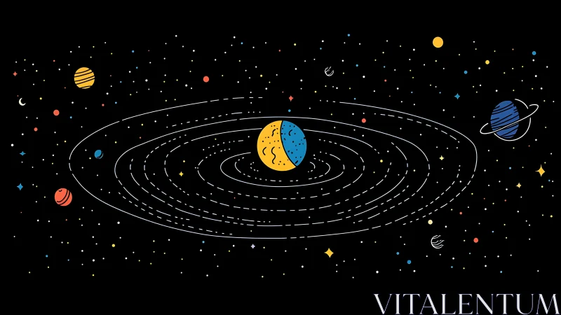 Stylized orbital diagram shows planets and elliptical paths