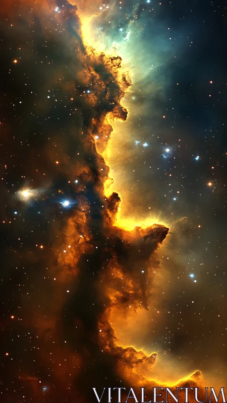 Stellar firewall curls upward while newborn stars quietly spark