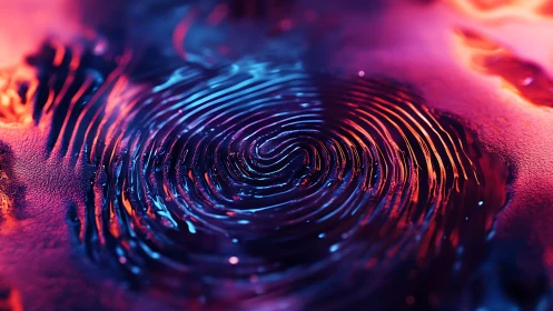 Colorful glowing fingerprint swirling with neon light.