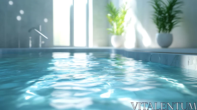 Sunlit indoor pool water shimmers in a calm spa retreat