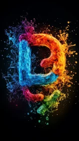 Liquid rainbow letter P explodes with vivid neon energy
