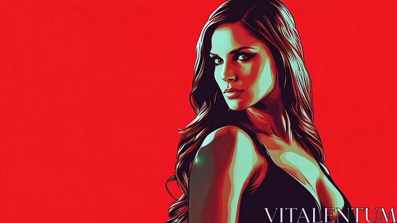 Vector noir portrait isolates female figure on red ground