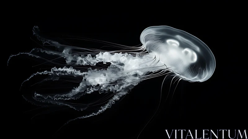 Translucent jellyfish specimen is rendered against black background