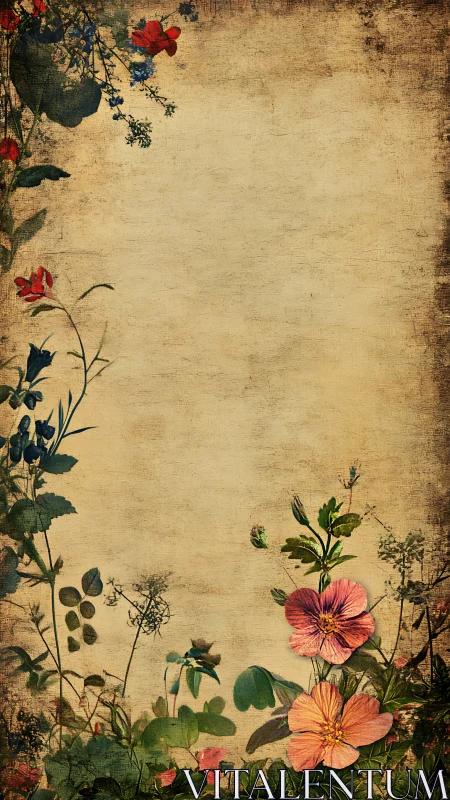 Vintage floral border on textured parchment backdrop.