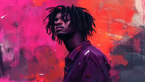 Solitary dreamer drifting through neon magenta storms.