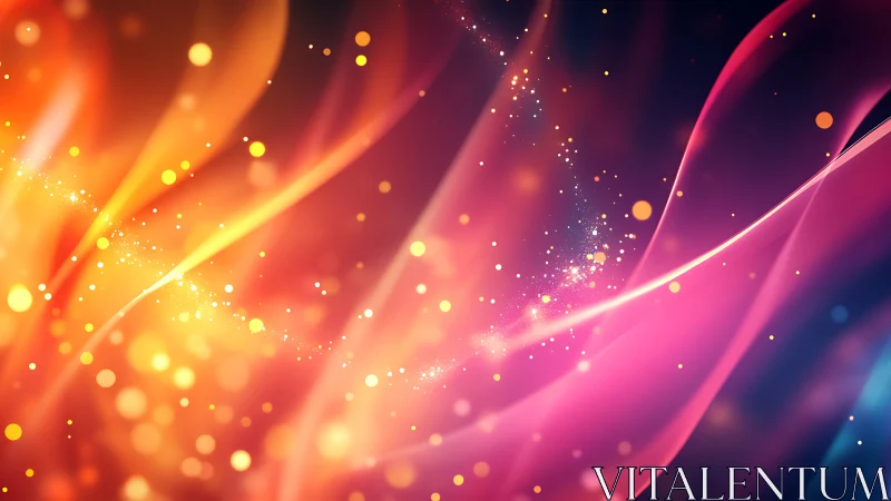 Abstract gradients transitioning from orange to pink with particle effects.