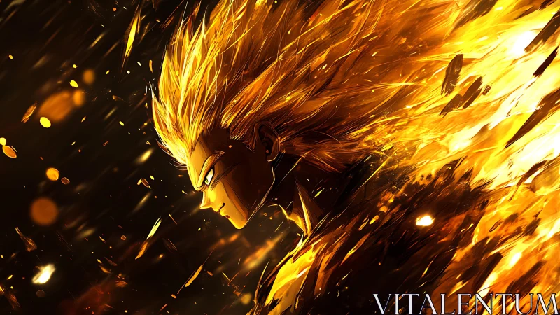 Golden tempest warrior racing through a burning cosmos.