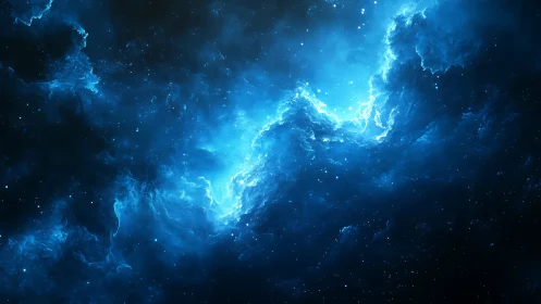 Spectral blue nebular turbulence with luminous stellar core.