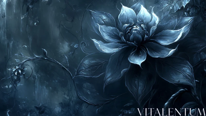 Monochromatic digital rendering shows large luminous flower