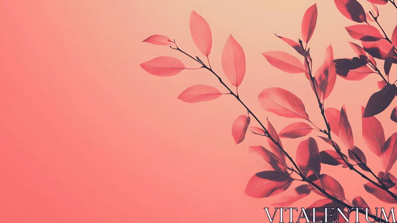 Minimalist branch with pink leaves on soft gradient background.