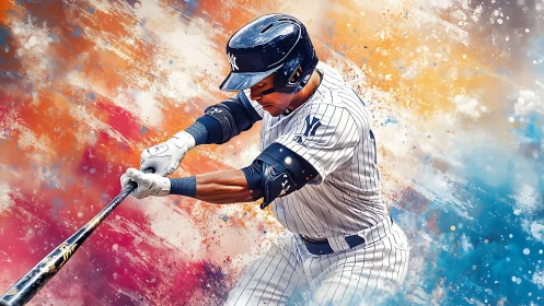 Dynamic baseball batter swings amid explosive abstract color