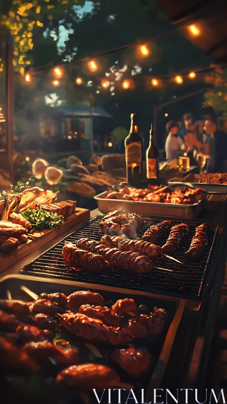 Sunlit backyard barbecue glows with grilled skewers and joy.
