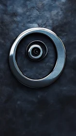 Metallic spiral emblem gleams over dark textured surface