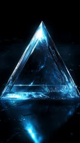 Refractive crystalline pyramid under high-contrast neon illumination.