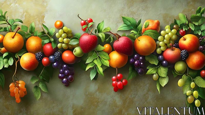 Orchard Garland Parade of Glowing Fruit and Tangled Leaves.