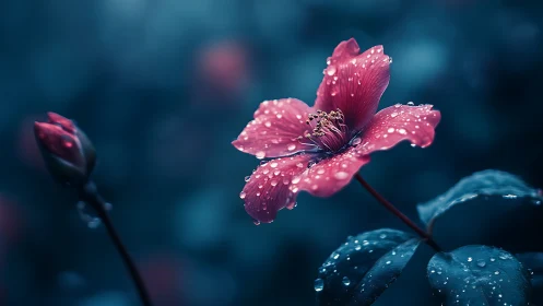 Rain-Kissed Blossom in Twilight Solitude.