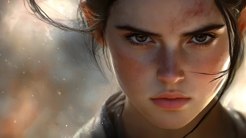 Fierce young warrior meeting the world with steady resolve.